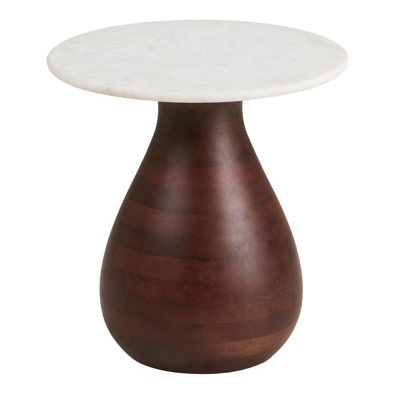 Heide Side Table - Round - White and Dark Brown - Marble and Mango Wood