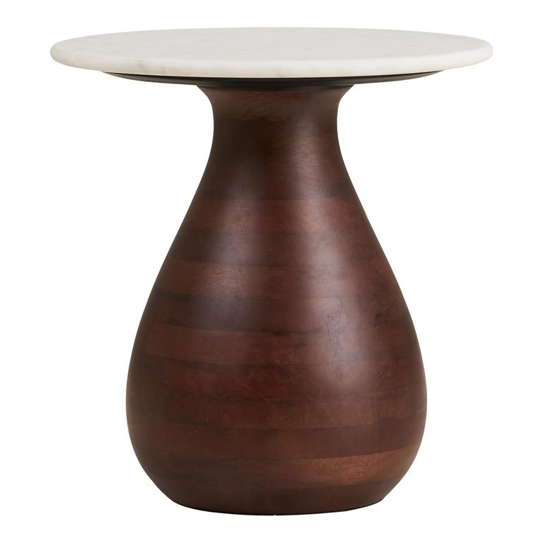 Heide Side Table - Round - White and Dark Brown - Marble and Mango Wood