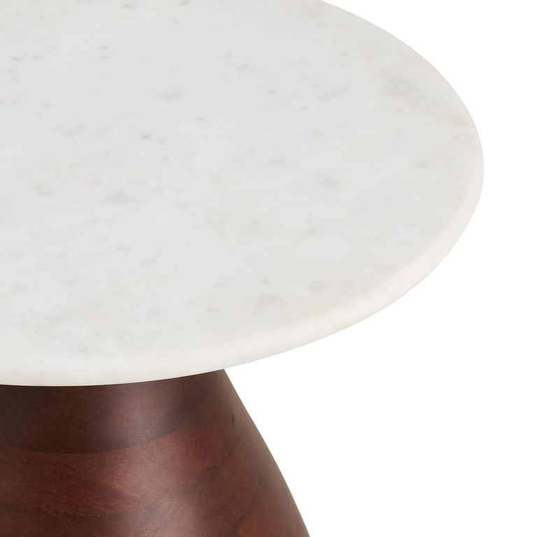 Heide Side Table - Round - White and Dark Brown - Marble and Mango Wood