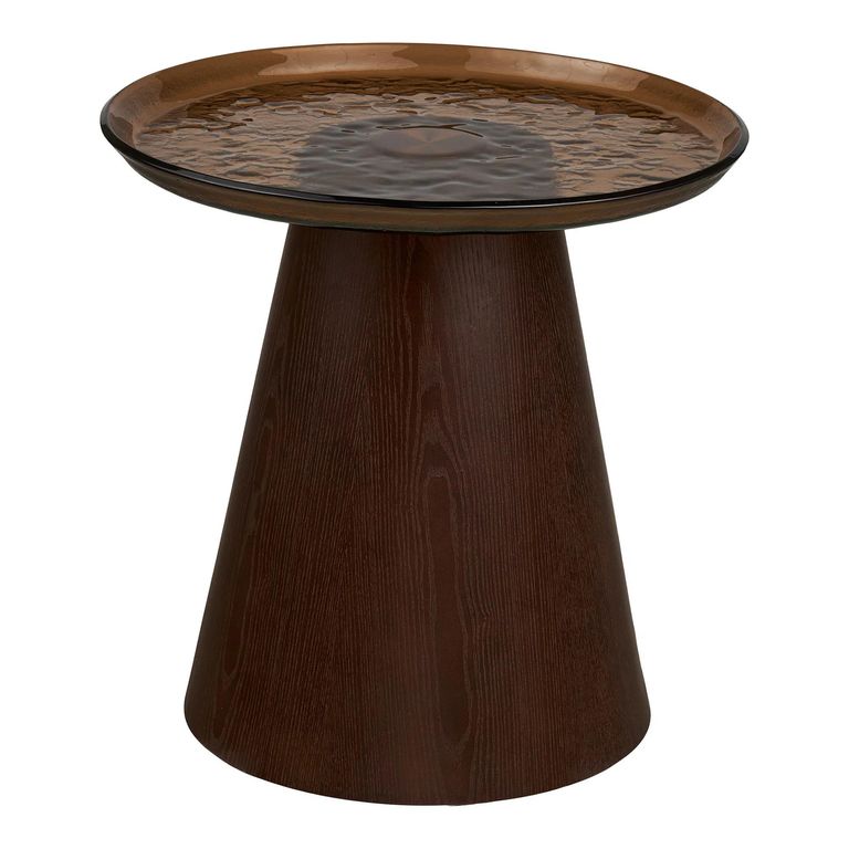 Orvieto Side Table - Round - Dark Brown - Rippled Glass and Wood