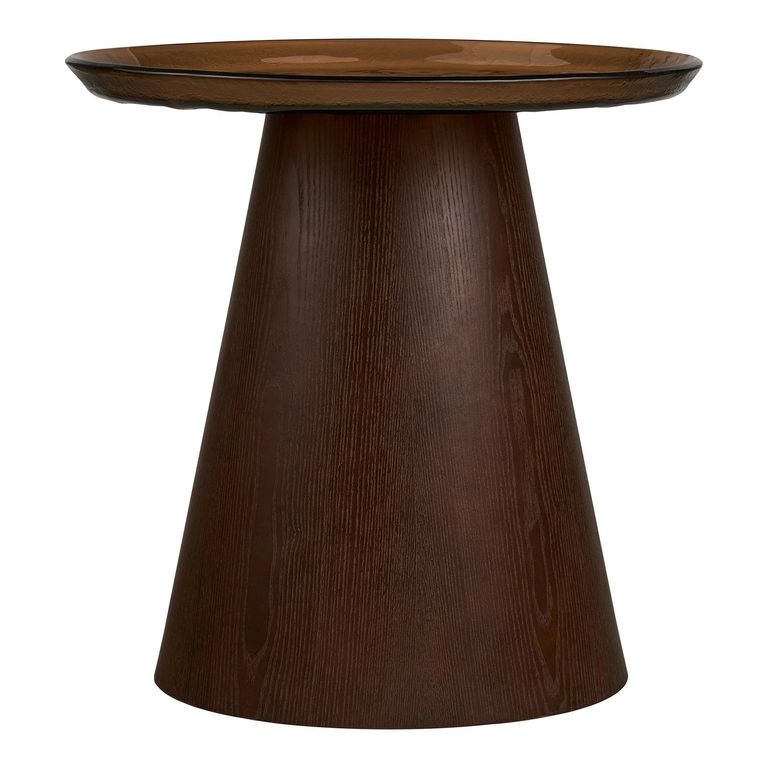 Orvieto Side Table - Round - Dark Brown - Rippled Glass and Wood
