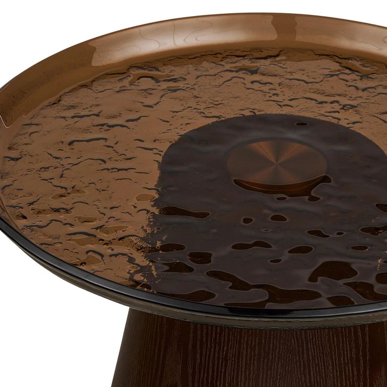 Orvieto Side Table - Round - Dark Brown - Rippled Glass and Wood