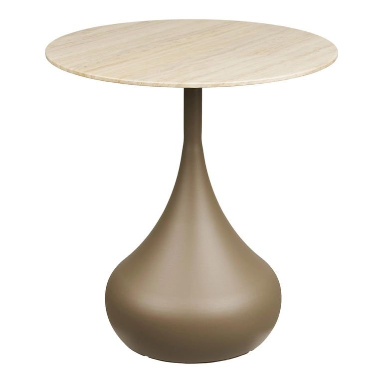 Pienza Side Table - Round - Khaki - Tempered Glass and Metal