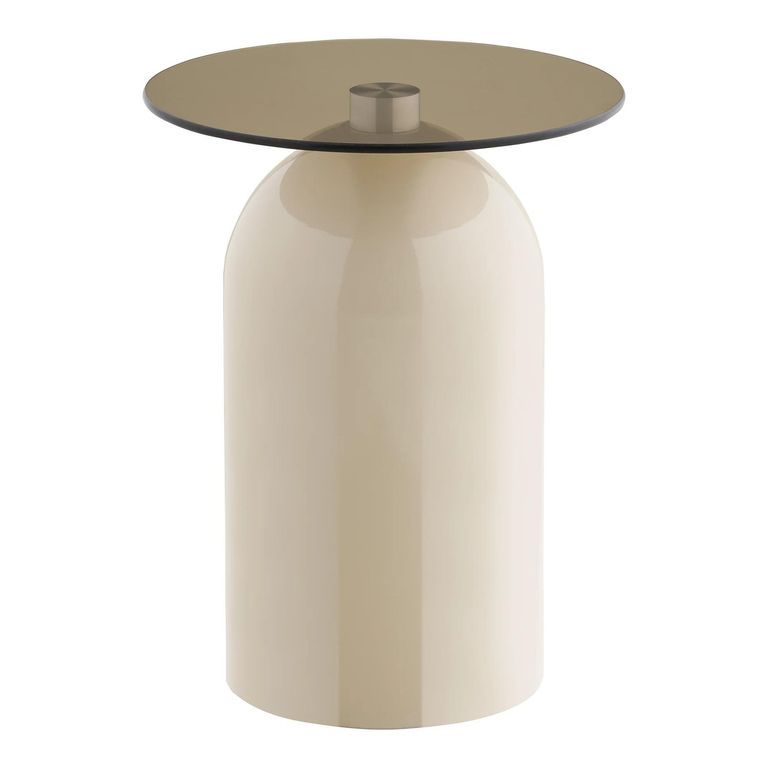 Ravello Side Table - Round - Sculptural Base - Grey and Beige - Tempered Glass and Metal