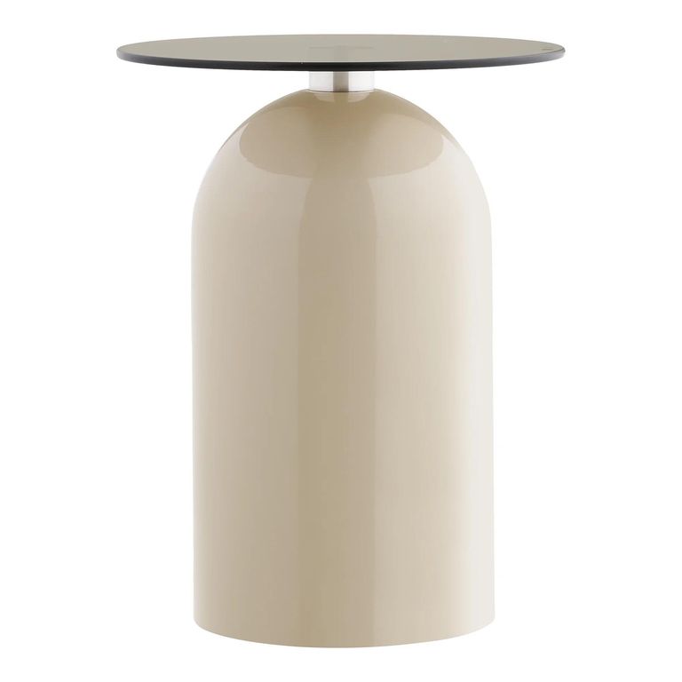 Ravello Side Table - Round - Sculptural Base - Grey and Beige - Tempered Glass and Metal