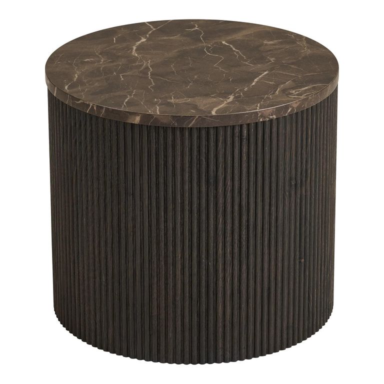 Rota Side Table - Round - Fluted Base - Dark Brown - Marble Look