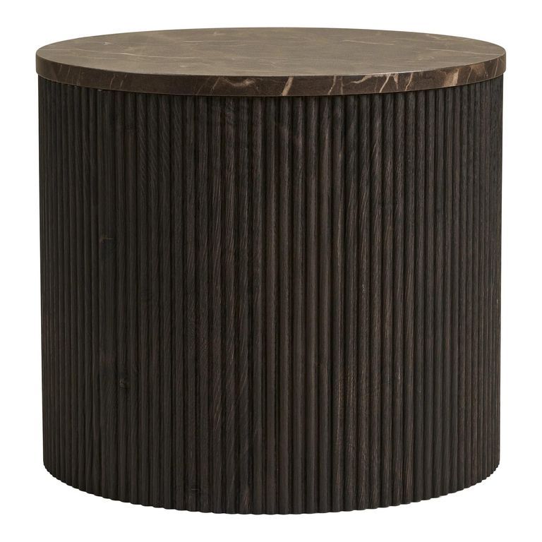 Rota Side Table - Round - Fluted Base - Dark Brown - Marble Look