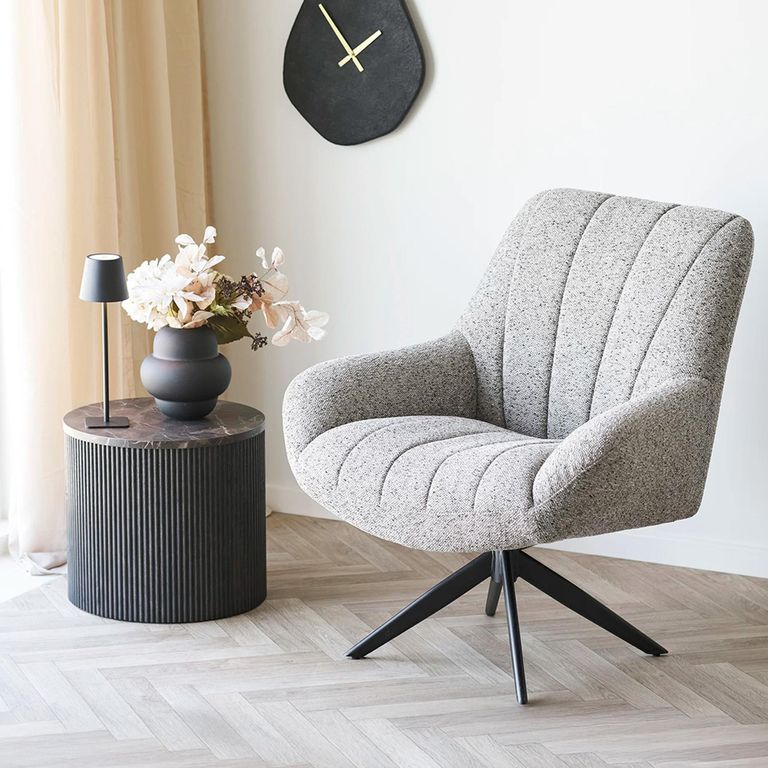 Rota Side Table - Round - Fluted Base - Dark Brown - Marble Look