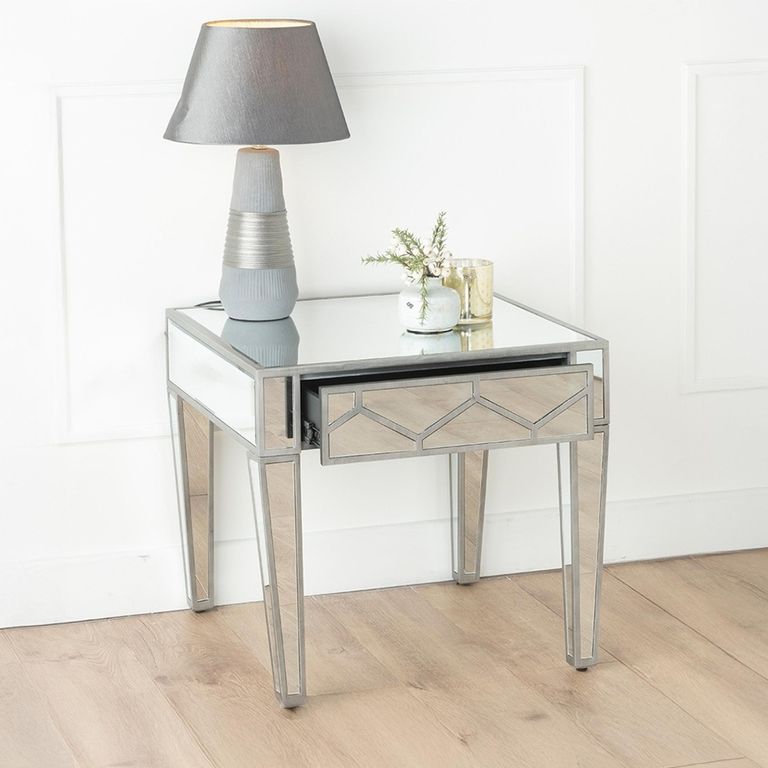 Clearance - Honeycomb Side Table - 1 Drawer - Square - Mirrored