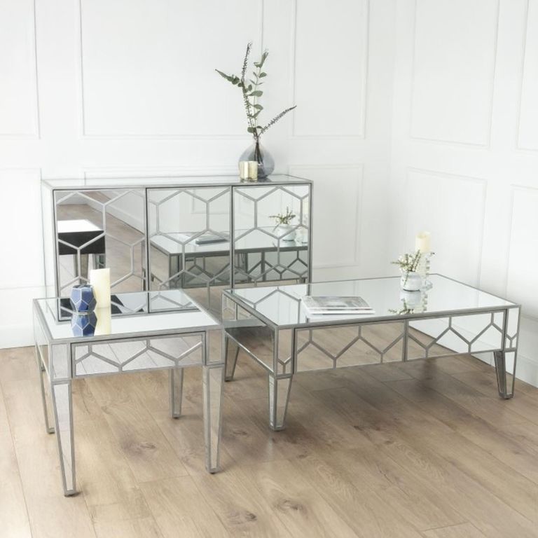 Clearance - Honeycomb Side Table - 1 Drawer - Square - Mirrored