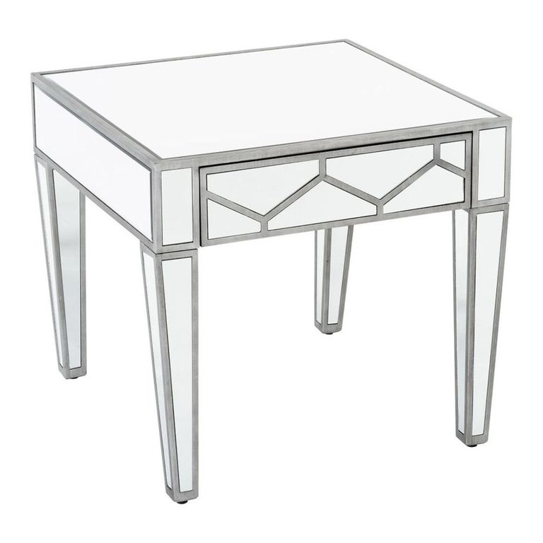 Clearance - Honeycomb Side Table - 1 Drawer - Square - Mirrored