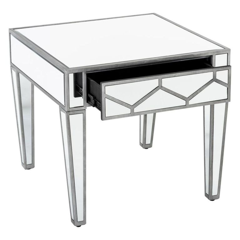 Clearance - Honeycomb Side Table - 1 Drawer - Square - Mirrored