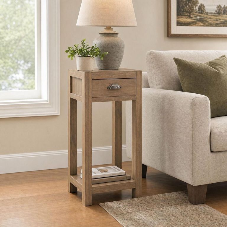 Blois Tall Side Table - 1 Drawer - Natural - Pinewood