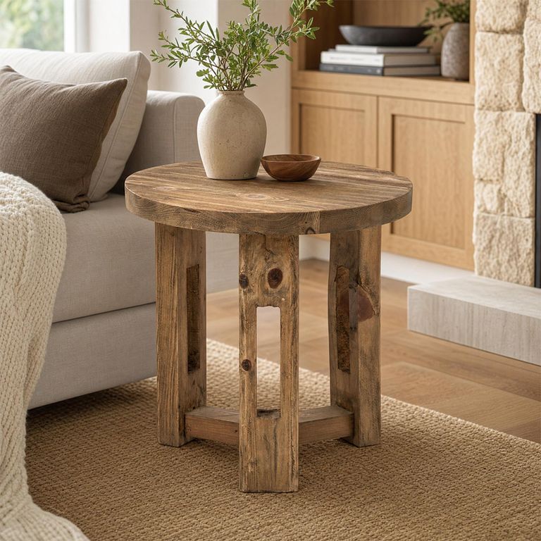Side Table - Round - Open Frame Base - Brown - Recycled Wood