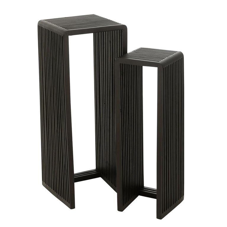 Cubic Side Table - 2 Tier - Slatted - Black - Recycle Teak Wood