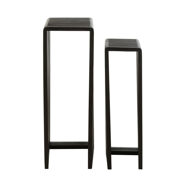 Cubic Side Table - 2 Tier - Slatted - Black - Recycle Teak Wood