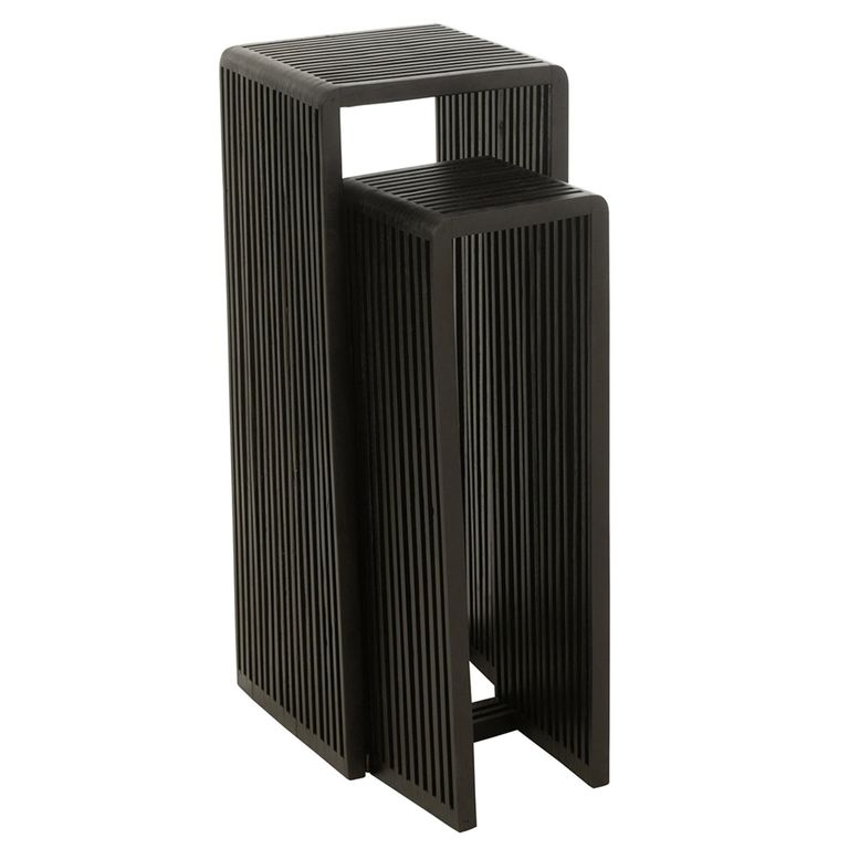 Cubic Side Table - 2 Tier - Slatted - Black - Recycle Teak Wood