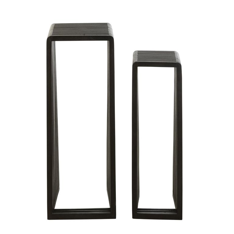 Cubic Side Table - 2 Tier - Slatted - Black - Recycle Teak Wood