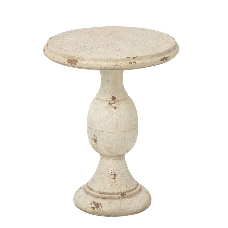 Magnesium Distressed Outdoor Side Table - Round - Ecru and Beige - Polyresin