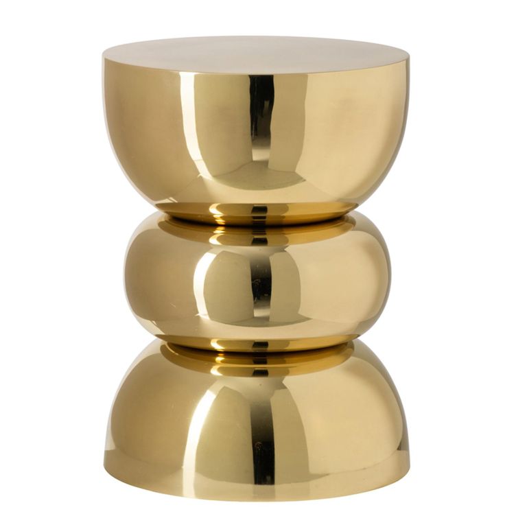 Shiny Curved Side Table - Round - Sculptural Drum Base - Gold - Metal