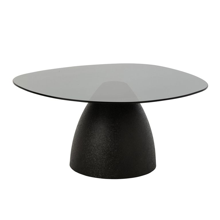 Side Table - Abstract - Sculptural Pedestal Base - Smoked and Black - Glass Top