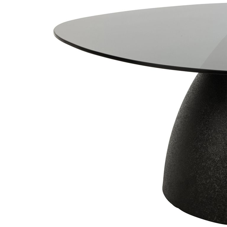 Side Table - Abstract - Sculptural Pedestal Base - Smoked and Black - Glass Top