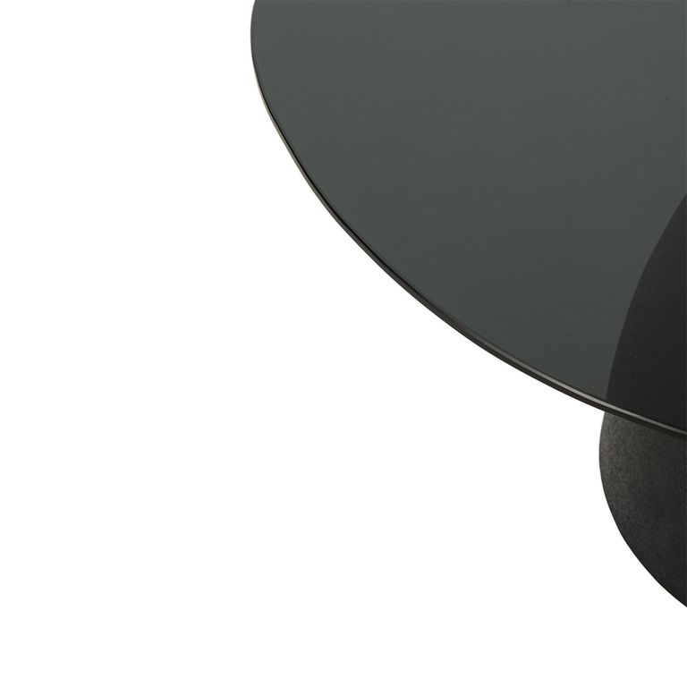 Side Table - Abstract - Sculptural Pedestal Base - Smoked and Black - Glass Top