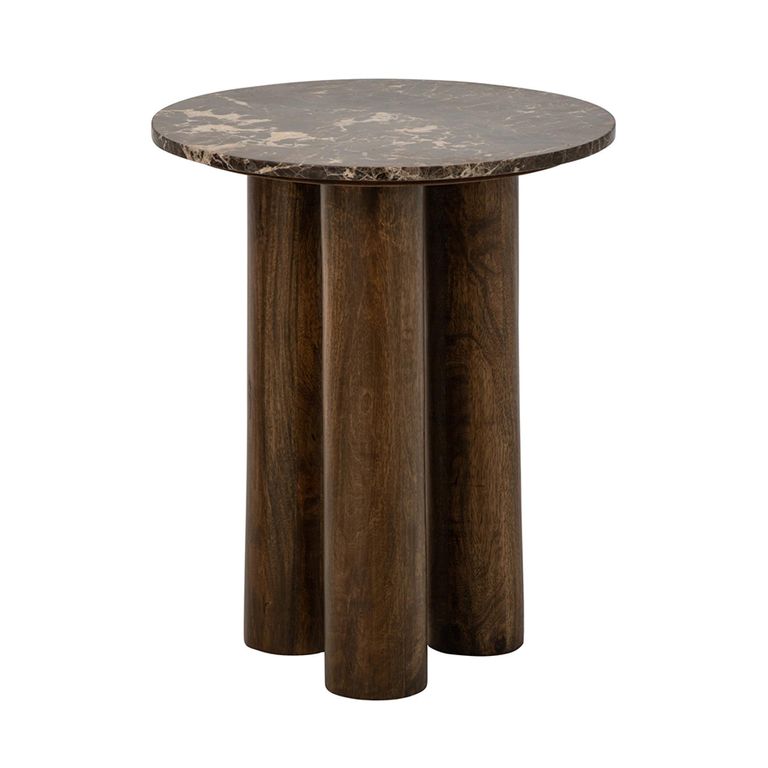 Side Table - Round - Brown - Sculptural Base - Marble and Wooden