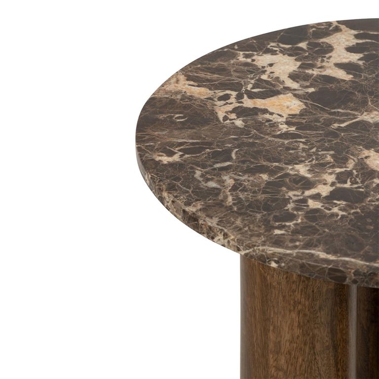 Side Table - Round - Brown - Sculptural Base - Marble and Wooden