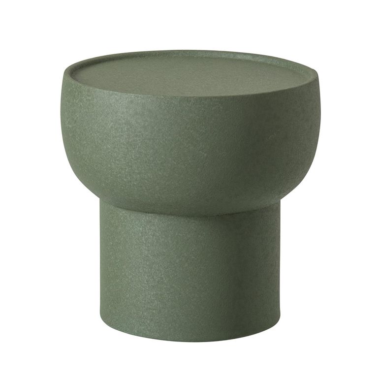 Side Table - Round - Cylindrical Drum Base - Olive Green - Metal