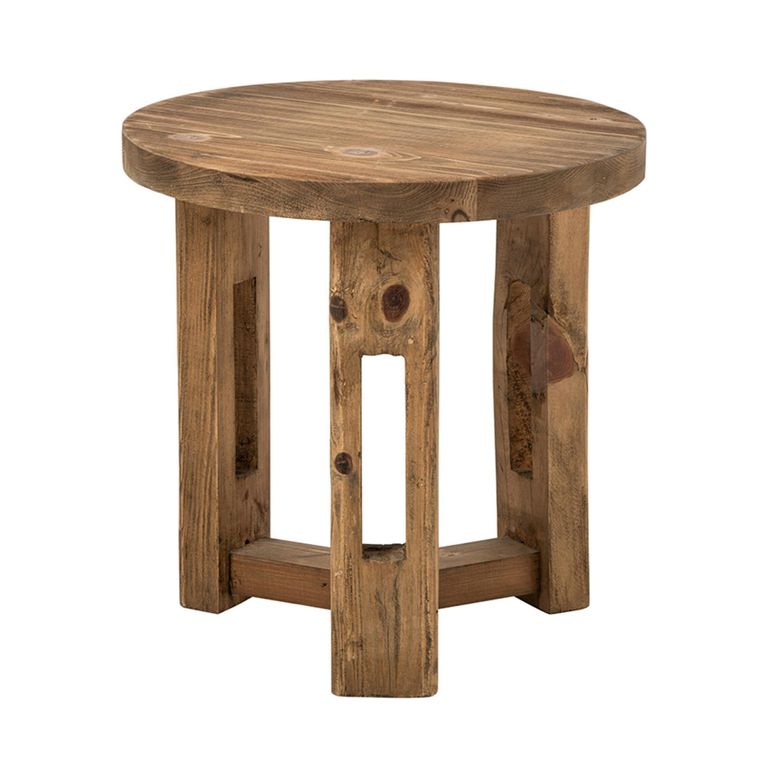 Side Table - Round - Open Frame Base - Brown - Recycled Wood
