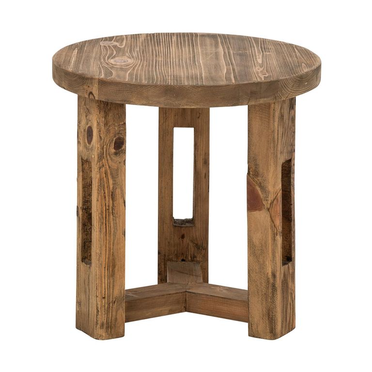 Side Table - Round - Open Frame Base - Brown - Recycled Wood
