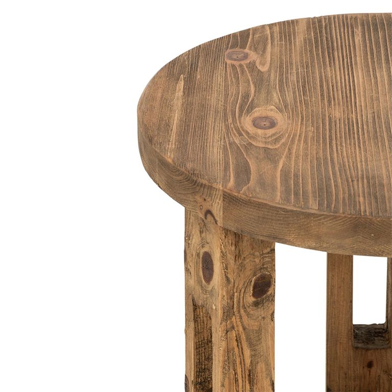 Side Table - Round - Open Frame Base - Brown - Recycled Wood