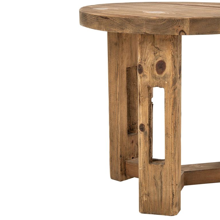 Side Table - Round - Open Frame Base - Brown - Recycled Wood