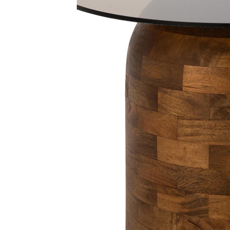 Side Table - Round - Pedestal Base - Smoked and Natural - Glass and Mango Wood