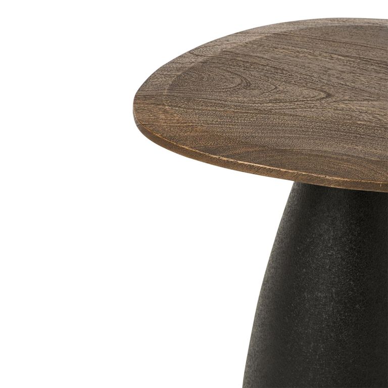 Side Table - Set of 2 - Abstract - Pedestal Bases - Dark Brown and Black - Mango Wood