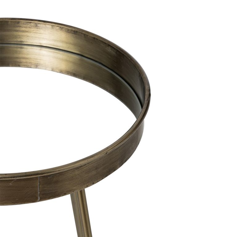 Side Table - Set of 2 - Round - Curved Leg - Antique Brass - Mirrored and Metal