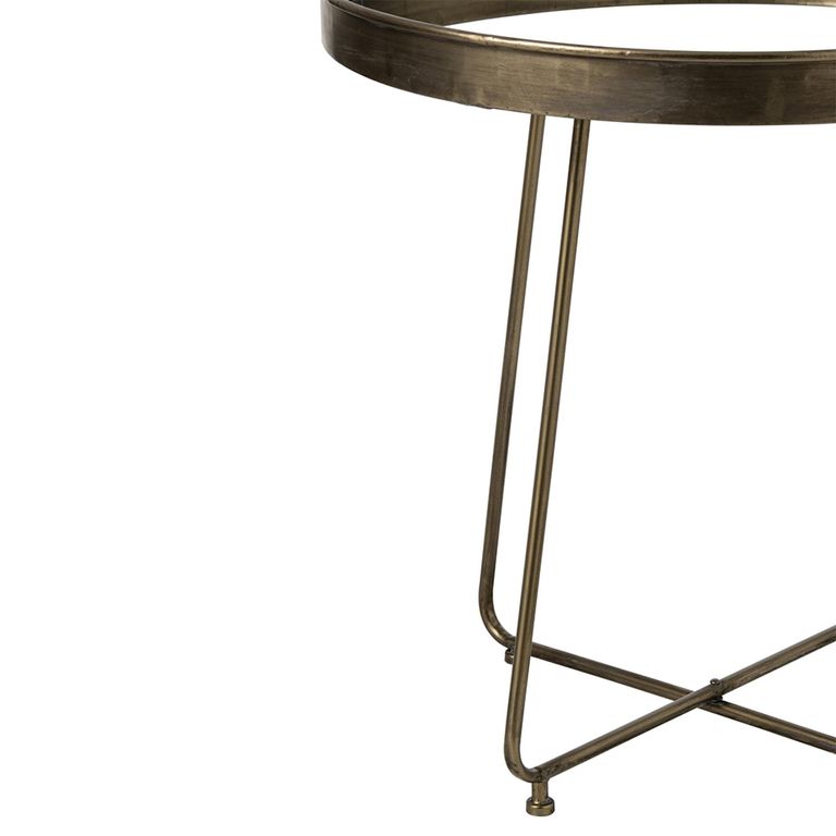 Side Table - Set of 2 - Round - Curved Leg - Antique Brass - Mirrored and Metal