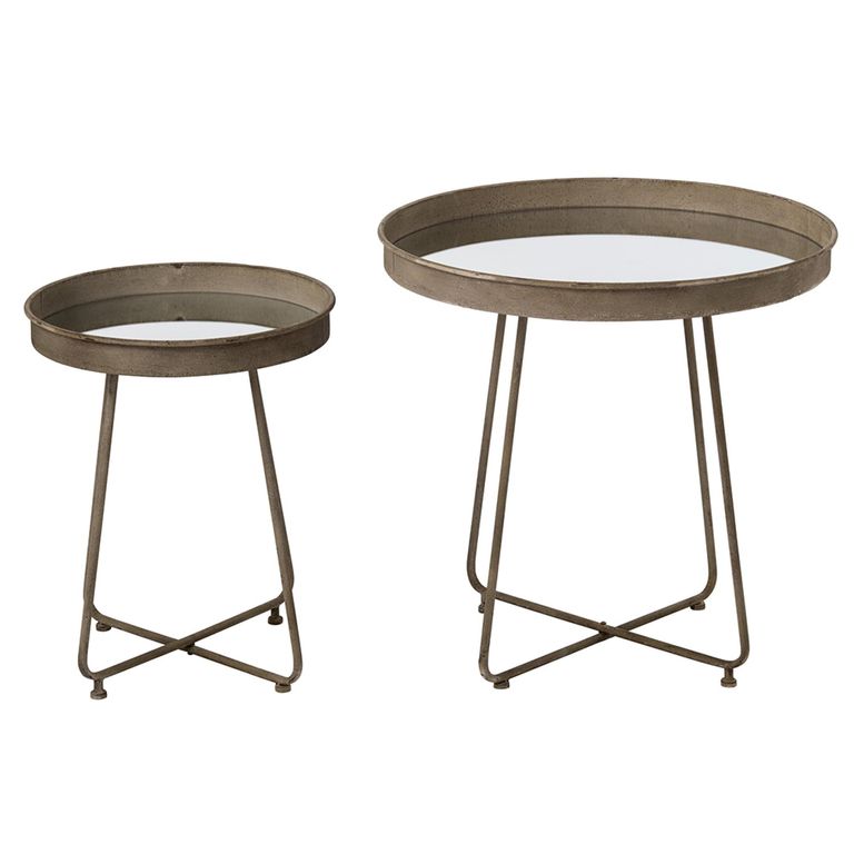 Side Table - Set of 2 - Round - Curved Leg - Rust Brown - Mirrored and Metal