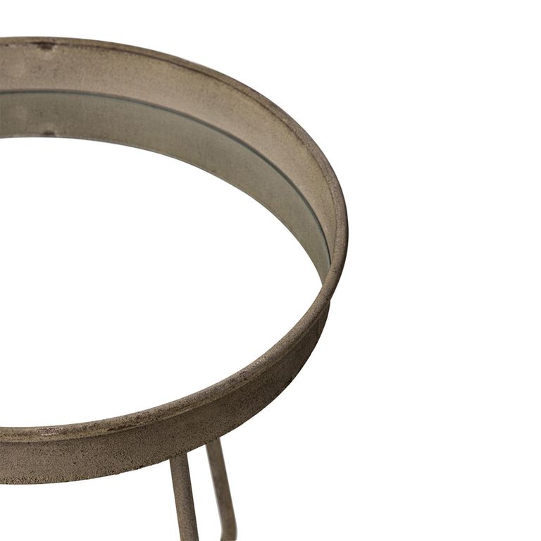 Side Table - Set of 2 - Round - Curved Leg - Rust Brown - Mirrored and Metal
