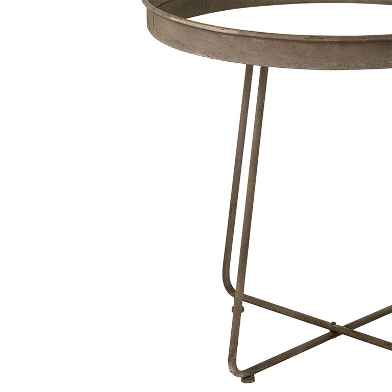 Side Table - Set of 2 - Round - Curved Leg - Rust Brown - Mirrored and Metal