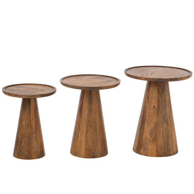 Side Table - Set of 3 - Round - Cone Base - Natural - Mango Wood