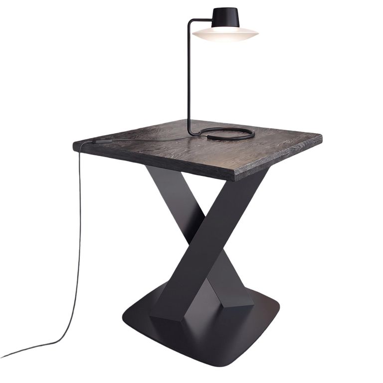Krystal Italian Square Side Table - Medblue Birch Gloss - Wooden and Metal