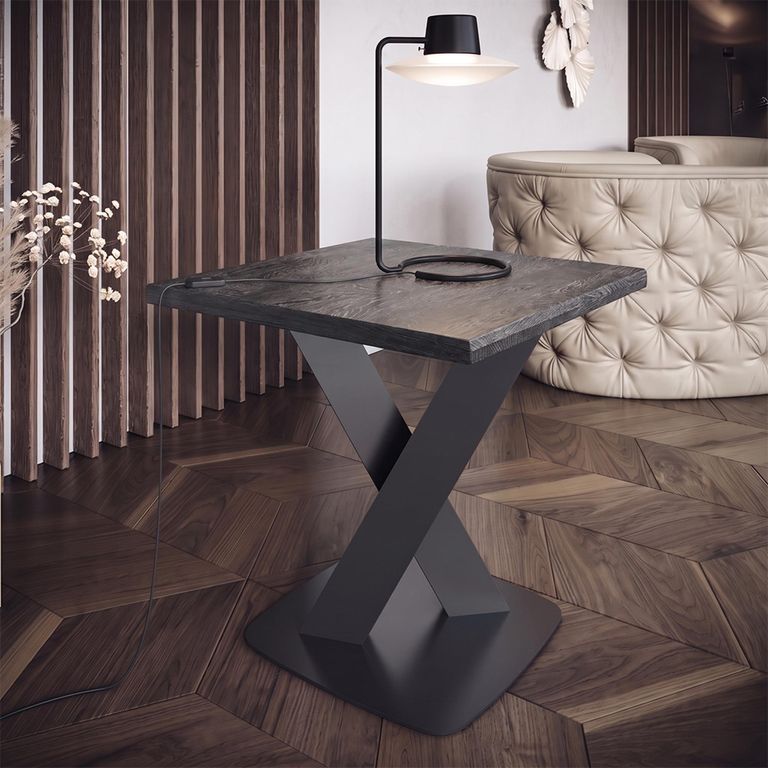 Krystal Italian Square Side Table - Medblue Birch Gloss - Wooden and Metal