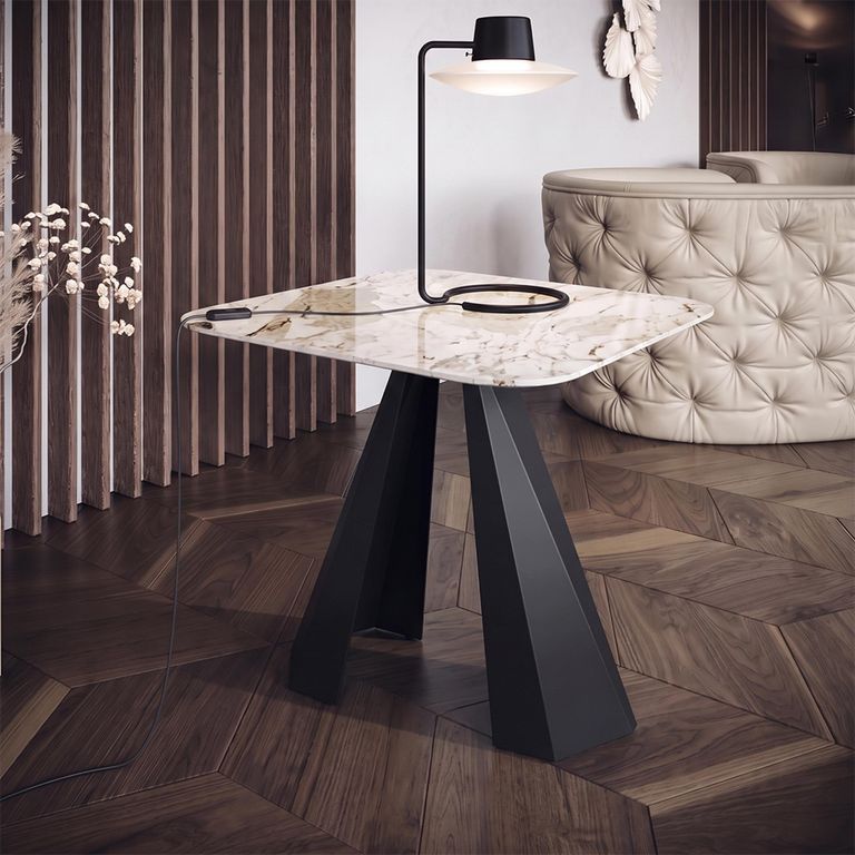 Krystal Italian Square Side Table - Tent Base - Ceramic and Metal