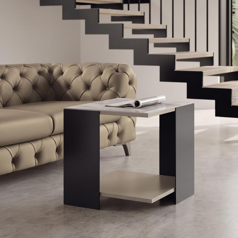 Zenith Italian Square Side Table - Calacatta Gold and Black - Ceramic Top