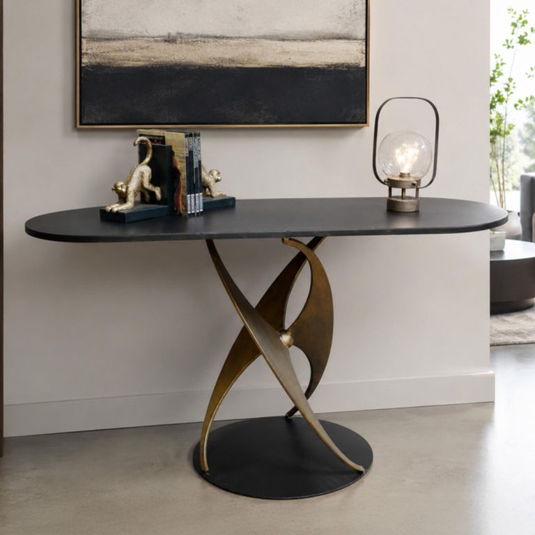 Black Metal Oval Side Table