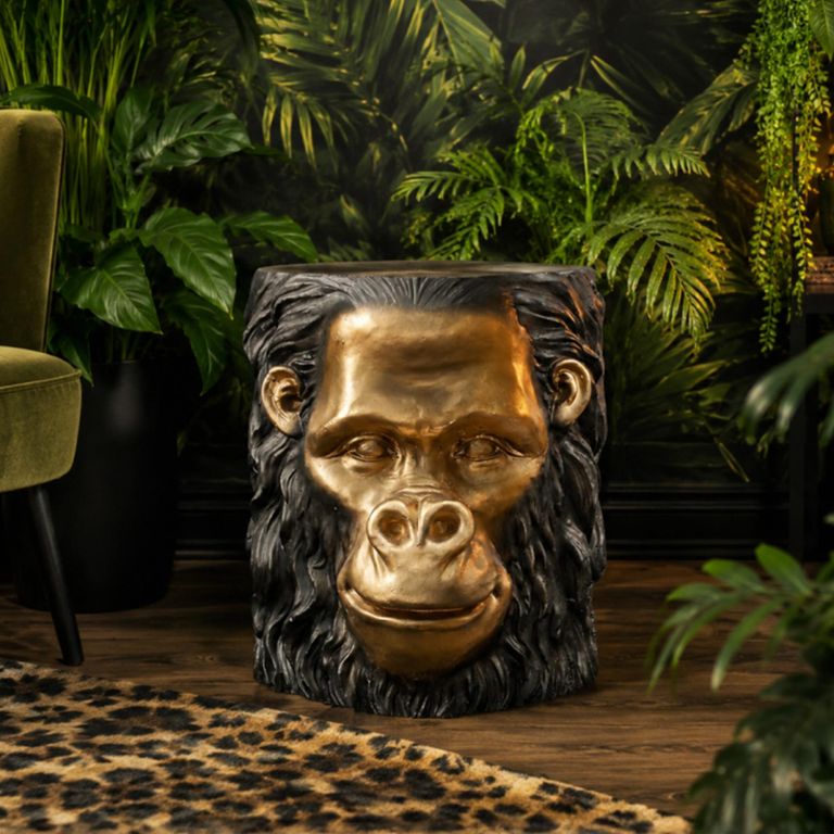 Black and Gold Resin Metal Monkey Side Table