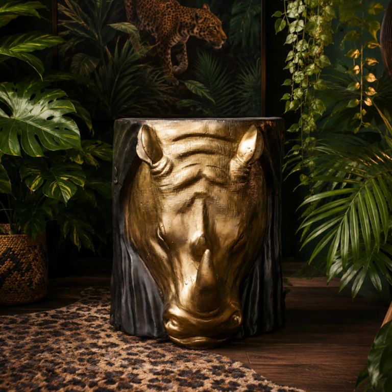 Black and Gold Resin Metal Rhino Side Table