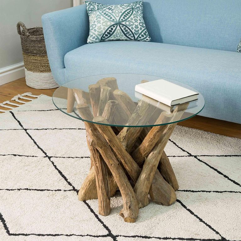 Branchwood Glass Top Round Lamp Table